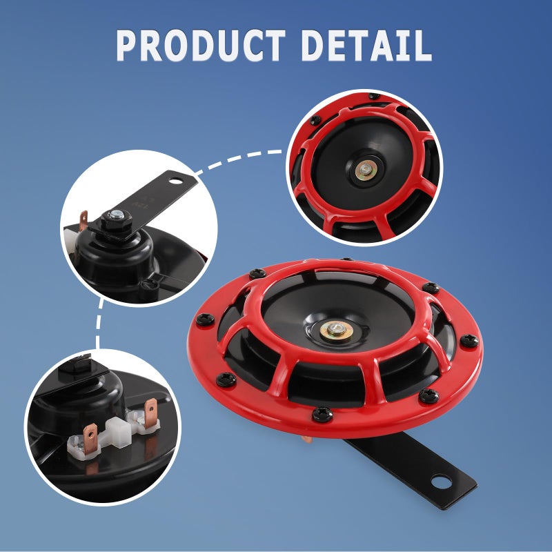 CARMOCAR Eletric Car Horn Kit 12V 135db Super Loud High Tone and Low Tone Metal Twin Horn Kit with Bracket for Cars Trucks SUVs RVs Vans Motorcycles Off Road Boats (red) - Image 2